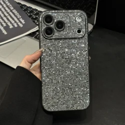 Shimmering Diamond Glitter Phone Case with Camera Protection and Shockproof Design - iPhone 15 (Gray)