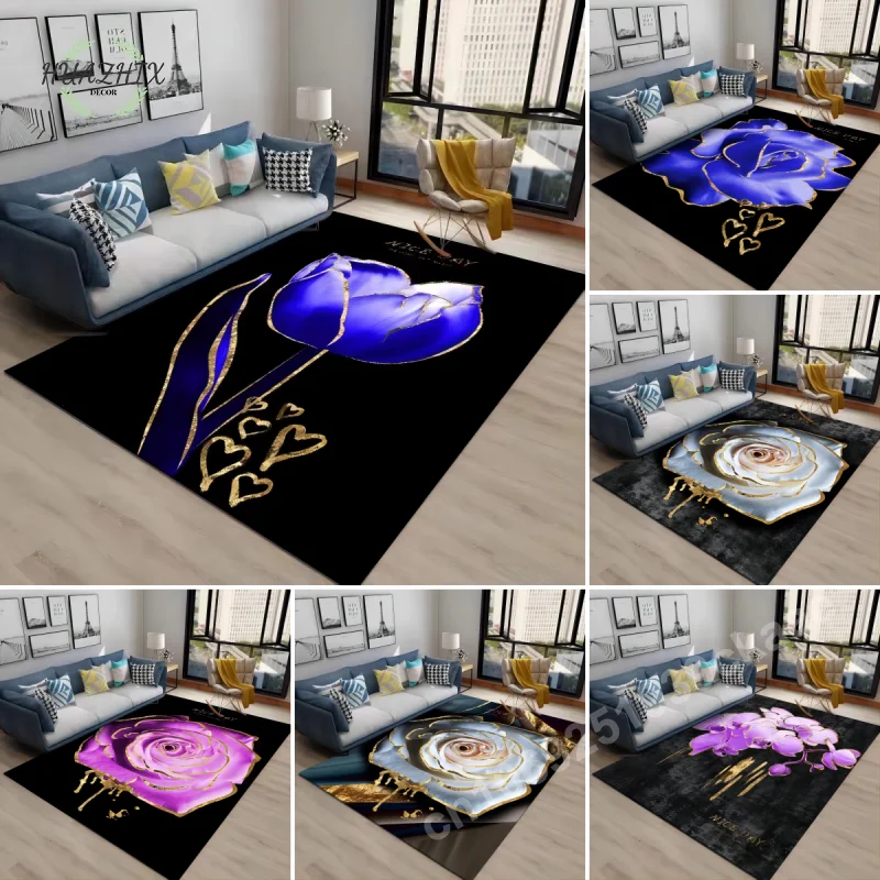 

3D Flower Carpet Luxury Style Living Room Home Modern Simple Decoration Sofa Bedside Floor Mat Bedroom Lounge Non Slip Area Rug