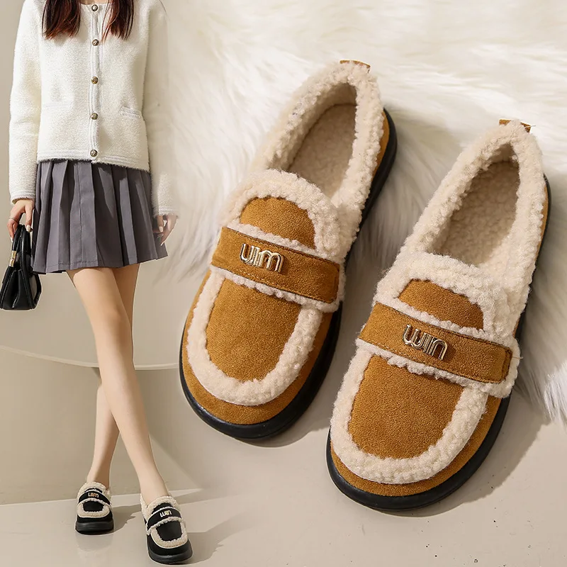 

Зимняя женская обувь на плоской подошве, домашняя обувь из искусственного меха, женская повседневная обувь в стиле ретро, женские теплые ботинки для снега из хлопка