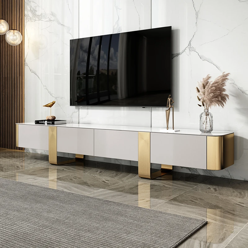 

Italian luxury rock plate TV cabinet Tea table combination Hong Kong high-end solid wood TV cabinet Small family designer