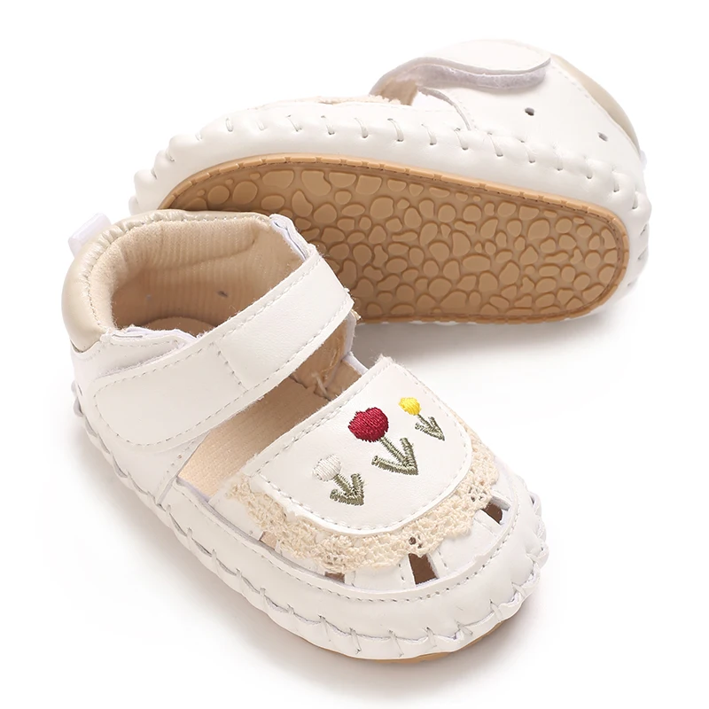 【Exclusive Online Deals】 VALEN SINA Embroidered Flowers Toddler First Walker Baby Crib Baby Summer Sandals Infant Girl Shoes Rubber Soft Sole Non-Slip.