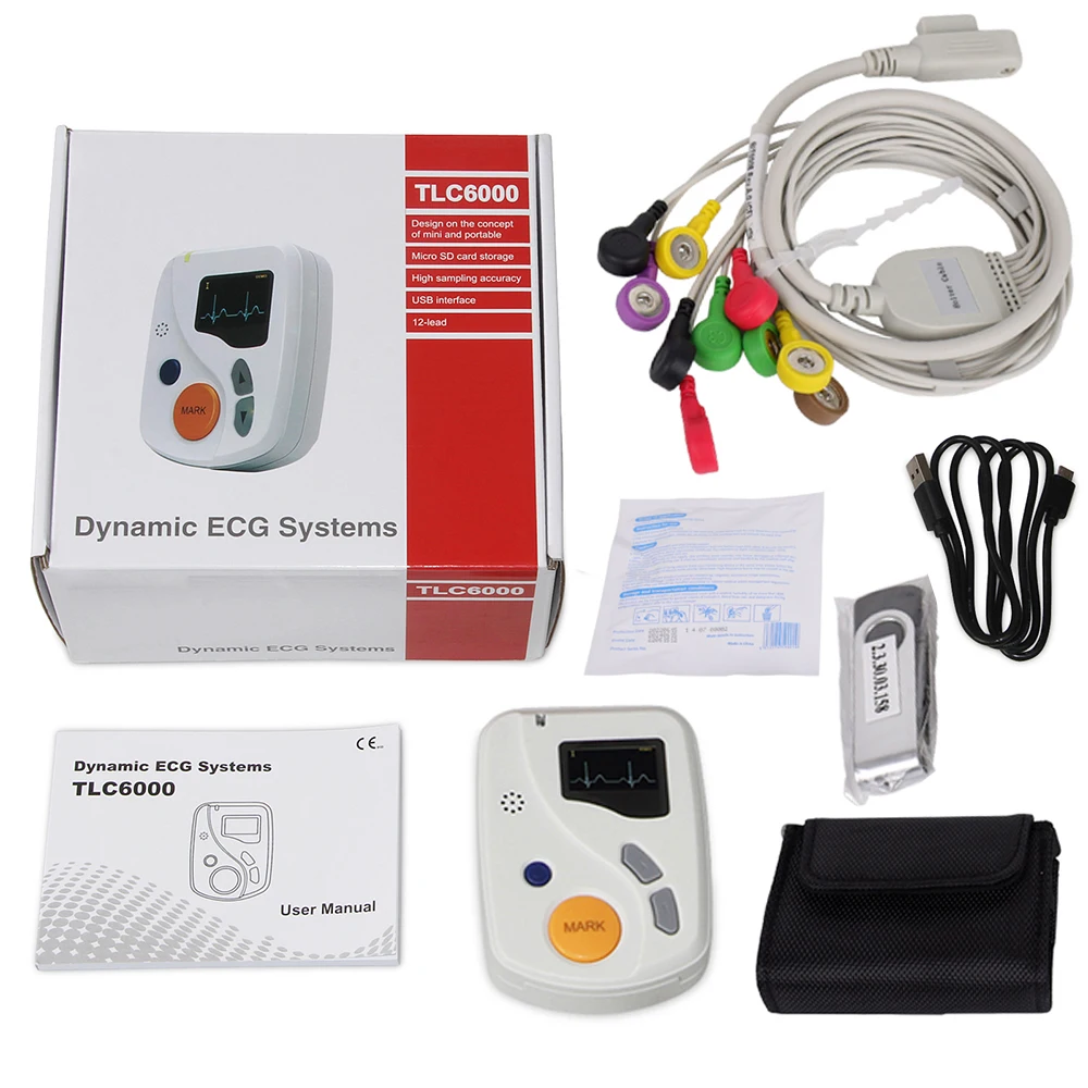 Contec TLC6000 Dynamic Holter ECG 12-lead 48 Hours Analyzer Recorder System, usb pc sw