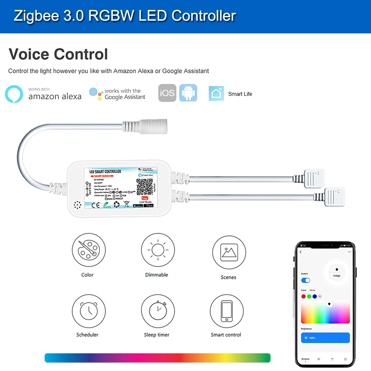 Zigbee 3.0 Tuya Smart Led Controller DC5V-24V 5050 3528 CCT/RGB/RGBWW/RGBCCT Led Strip Light Zigbee Dimmer for Smartthings Alexa 