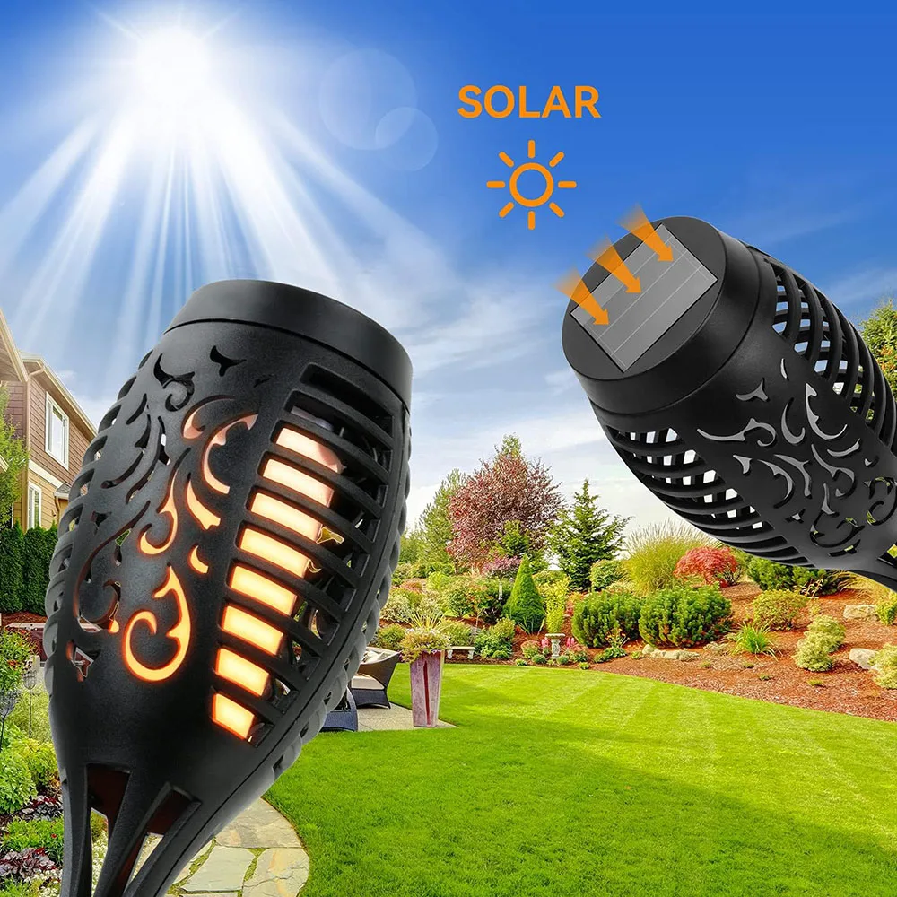 Solar Flickering Dancing Flame Lights Waterproof Solar Torch Lights for Outdoor Garden Patio Pathway Yard Driveway Decorative