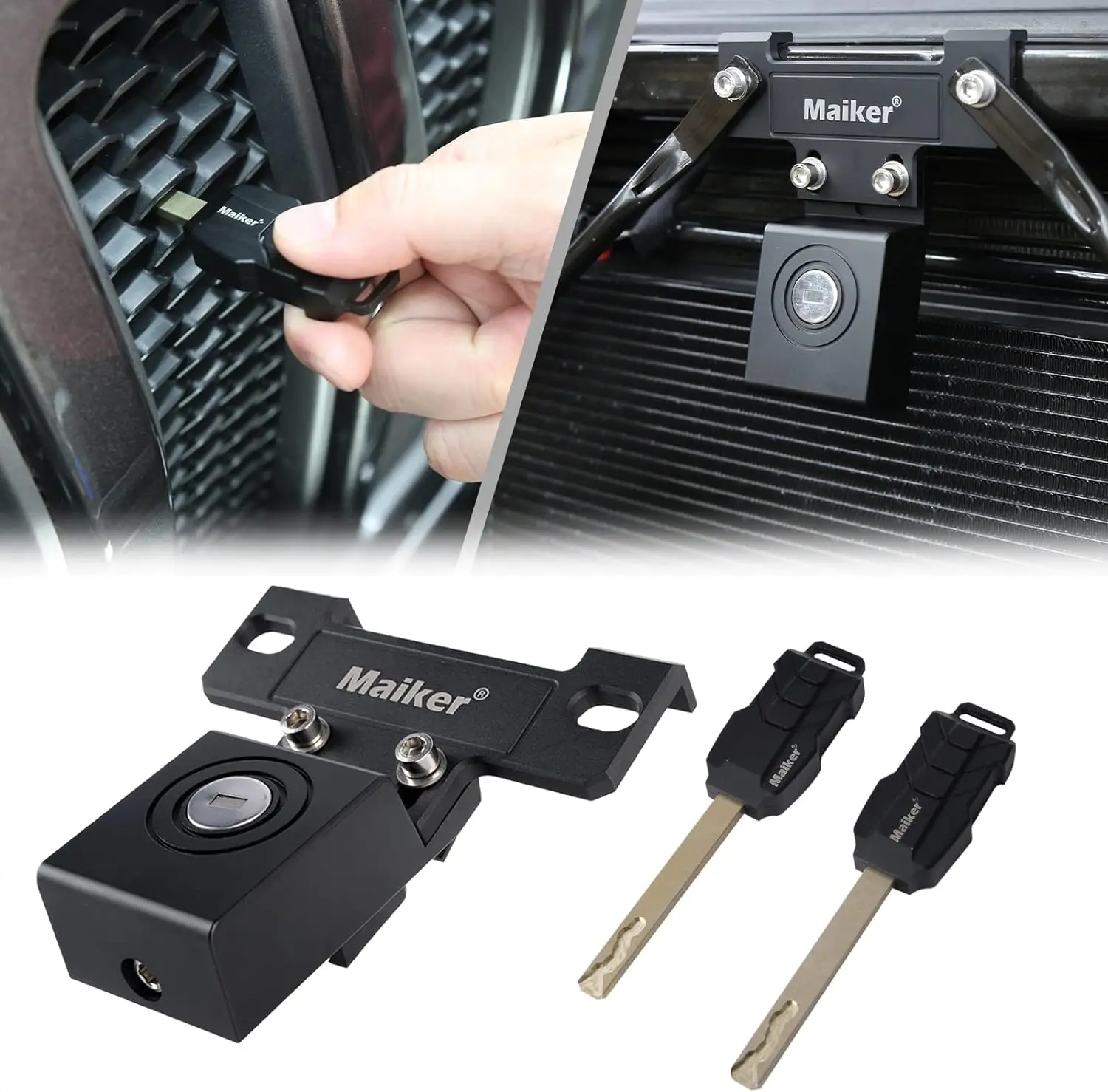 

Maiker Hidden Hood Latches Latch Locking Hood Catch Kit for Jeep Wrangler JL JLU Gladiator JT 4XE 2018-2023 Black Aluminum