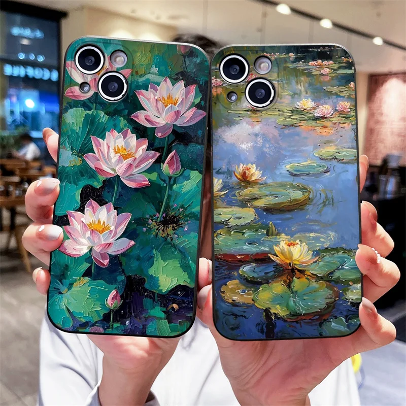 Vintage Pink Lotus Flower Printed Matte Soft Phone Case