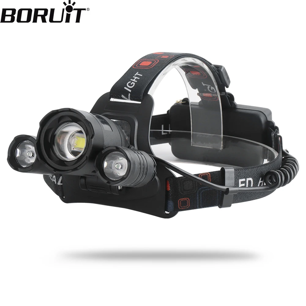 BORUiT RJ-3000 LED 헤드램프 줌 헤드라이트, USB 충전식 18650..