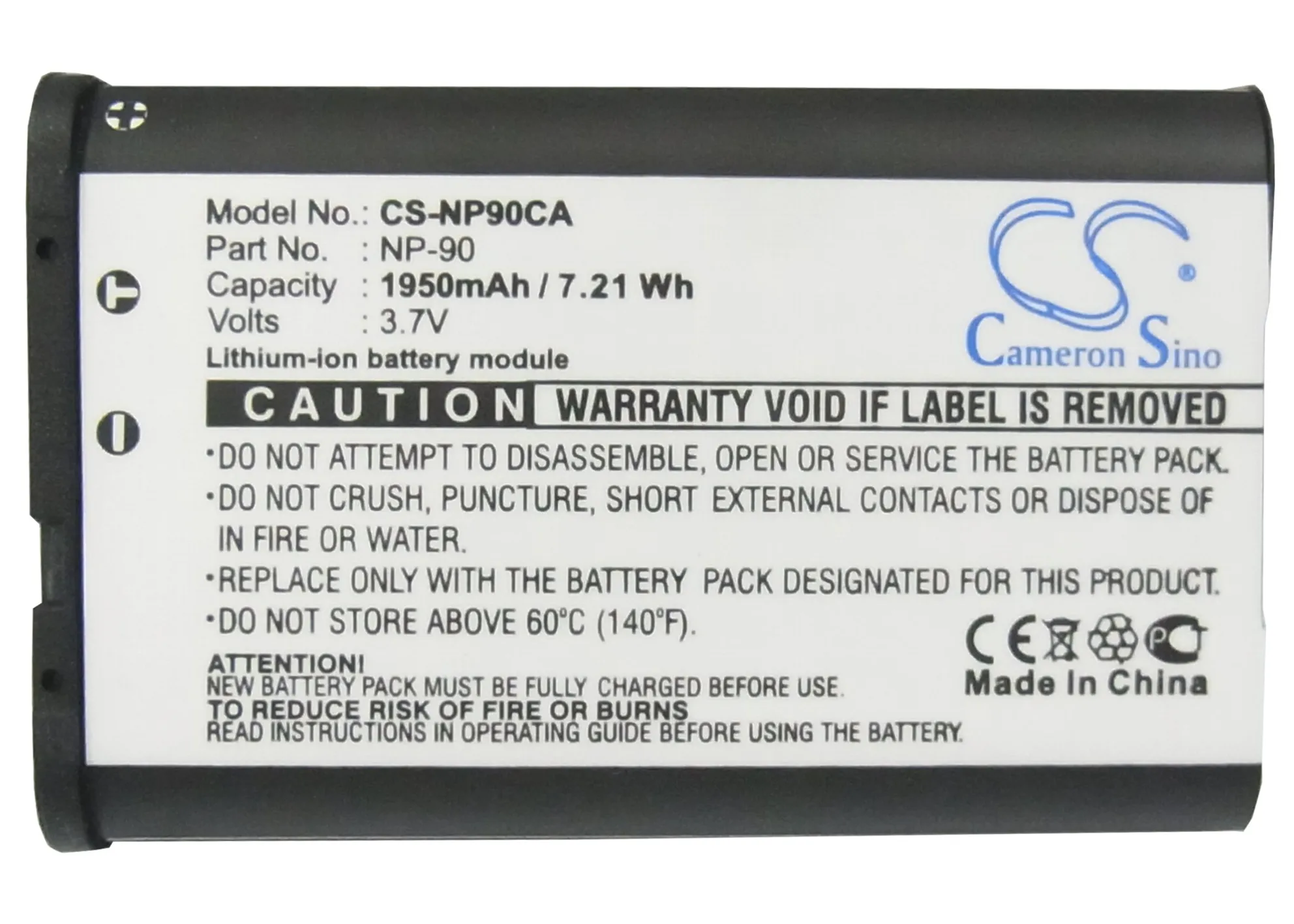 Fotocamera 1950Mah Batteria Per Casio Np-90 Np-90Dba Exilim Ex-H10 Exilim Ex-Fh100 Exilim Ex-Fh100Bk Exilim Ex-H10Bk