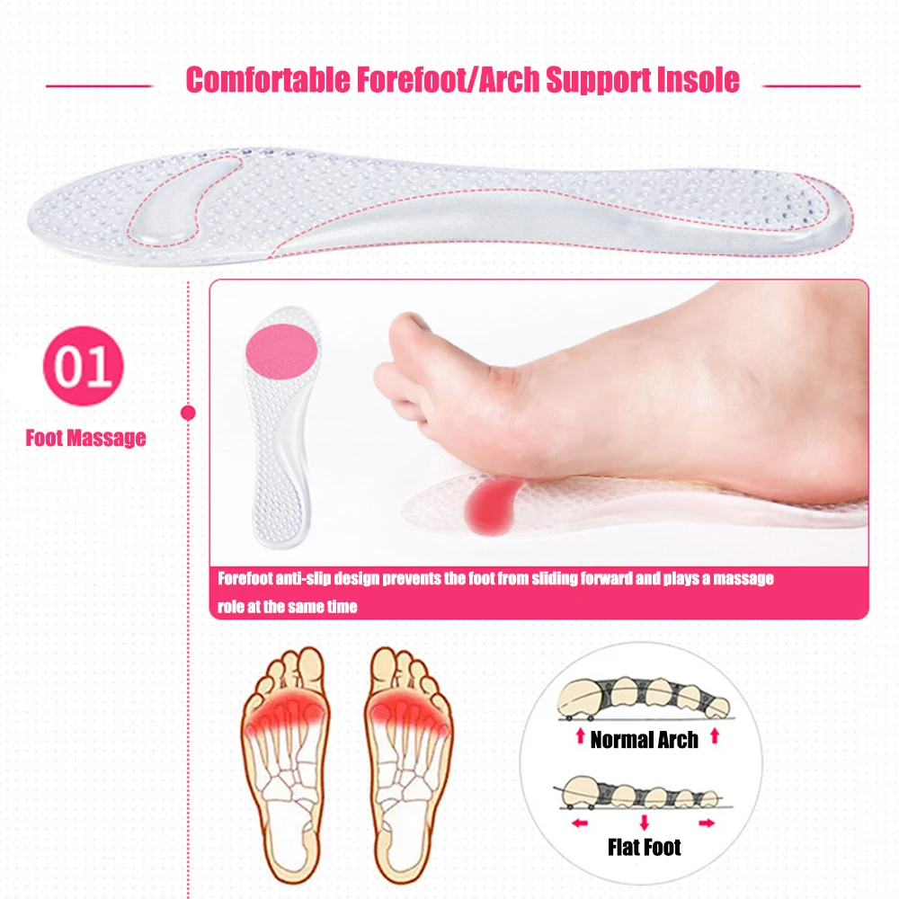 Silicone Orthopedic Gel Insoles for Women Shoes High Heels Inserts Foot  Massage Plantar Fasciitis Insoles Flat Feet Arch Support