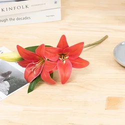 Elegant Artificial Lily Flower Arrangement for Wedding and Home Decor (2 head red)