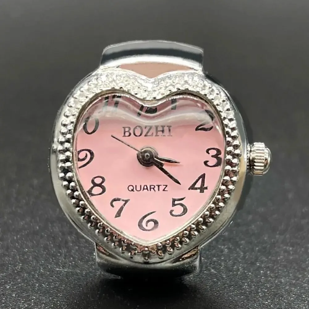 Cool Vintage Clock Heart Shape Punk Roman Quartz Watch Adjustable Mini Elastic Strap Finger Watch Ring Couple Rings Jewelry