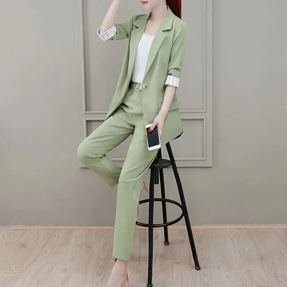 

Formal Blazer Suit Pants Vest Set Loose Women Coat Suit Elastic Waist Lapel Business Negotiation Women Coat Suit Meeting