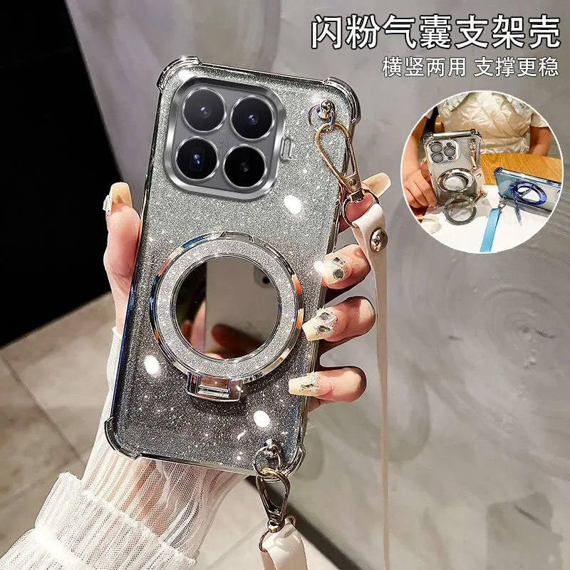 Shockproof Plating Crossbody Lanyard Case with Makeup Mirror Holder