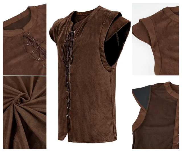 Abbigliamento Tema Rinascimentale Gilet Uomo Stile Pirata Vichingo Steampunk - Costume Medievale Rinascimentale E Vittoriano Gilet Medievale Uomo - Foto 10