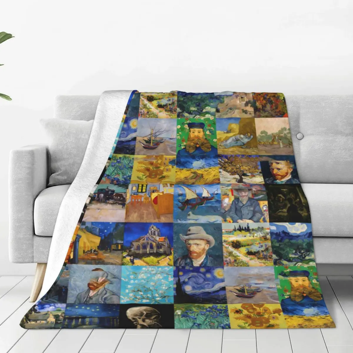 

Vincent Van Gogh Flannel Blanket Warm Soft Mosaic Patchwork Throw Blanket Winter Travelling Couch Chair Graphic Bedspread