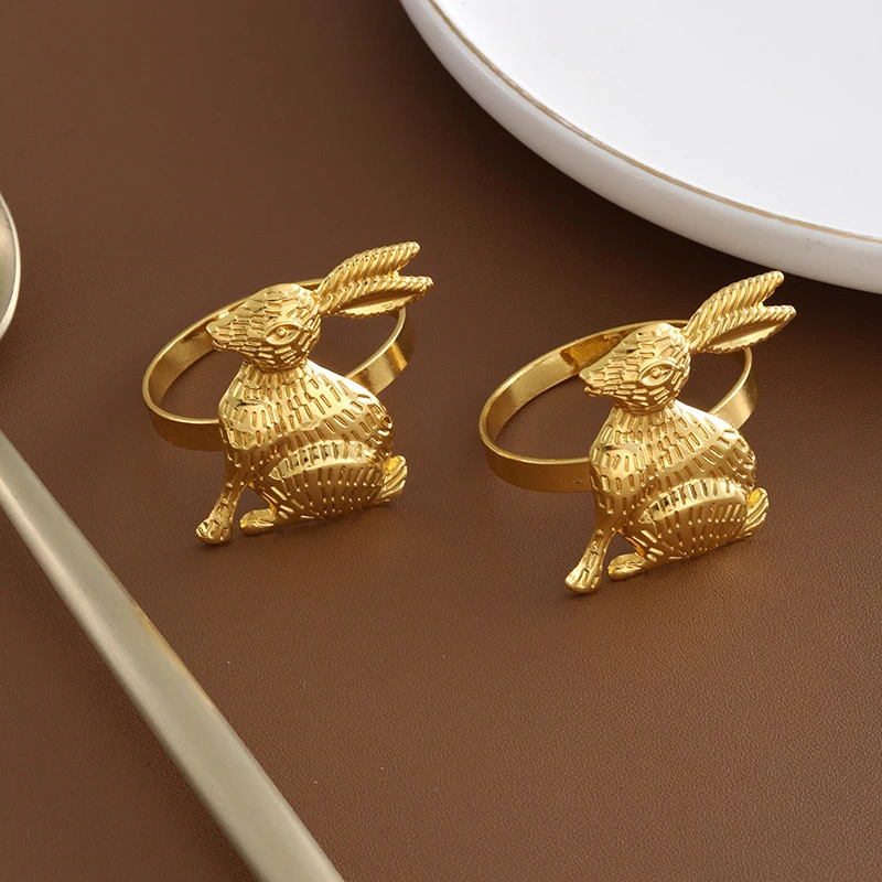 2PCS Easter Napkin Ring Gold Color Rabbit Napkin Buckle Metal Holder Wedding Hotel Restaurant Dinning Table Decoration