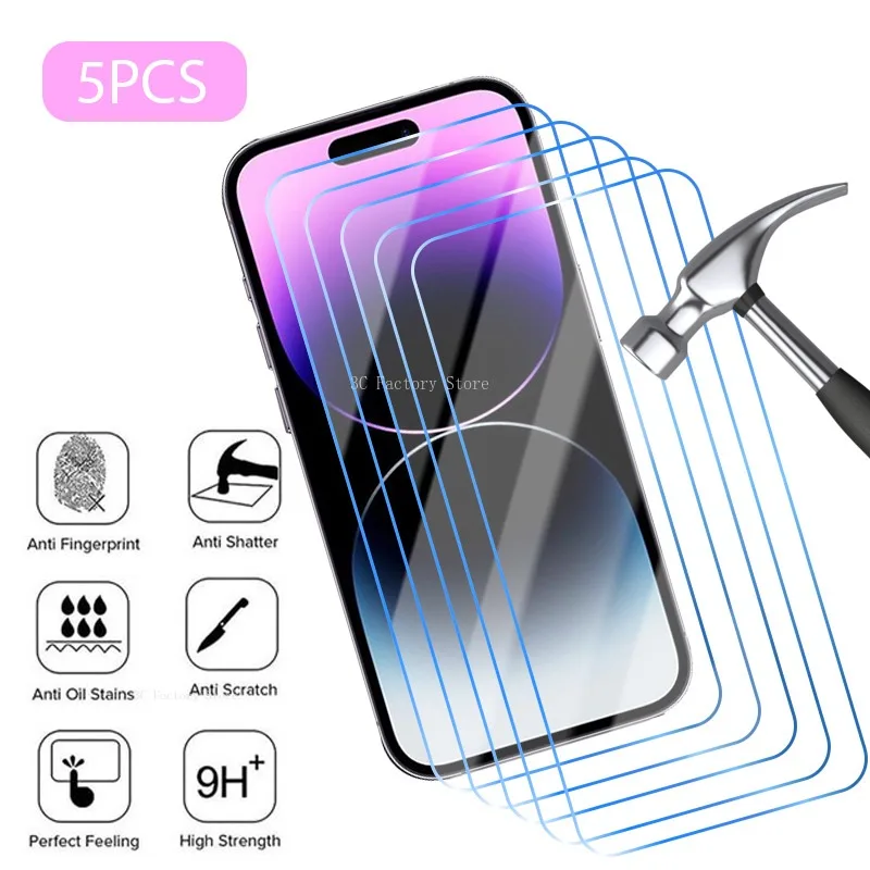 

5 шт. Защитное стекло для iPhone 14 15 Pro Max 15 Ultra 13 12 Mini 11 Pro, Защита экрана для iPhone 8 7 14Plus XR XS Max, стекло