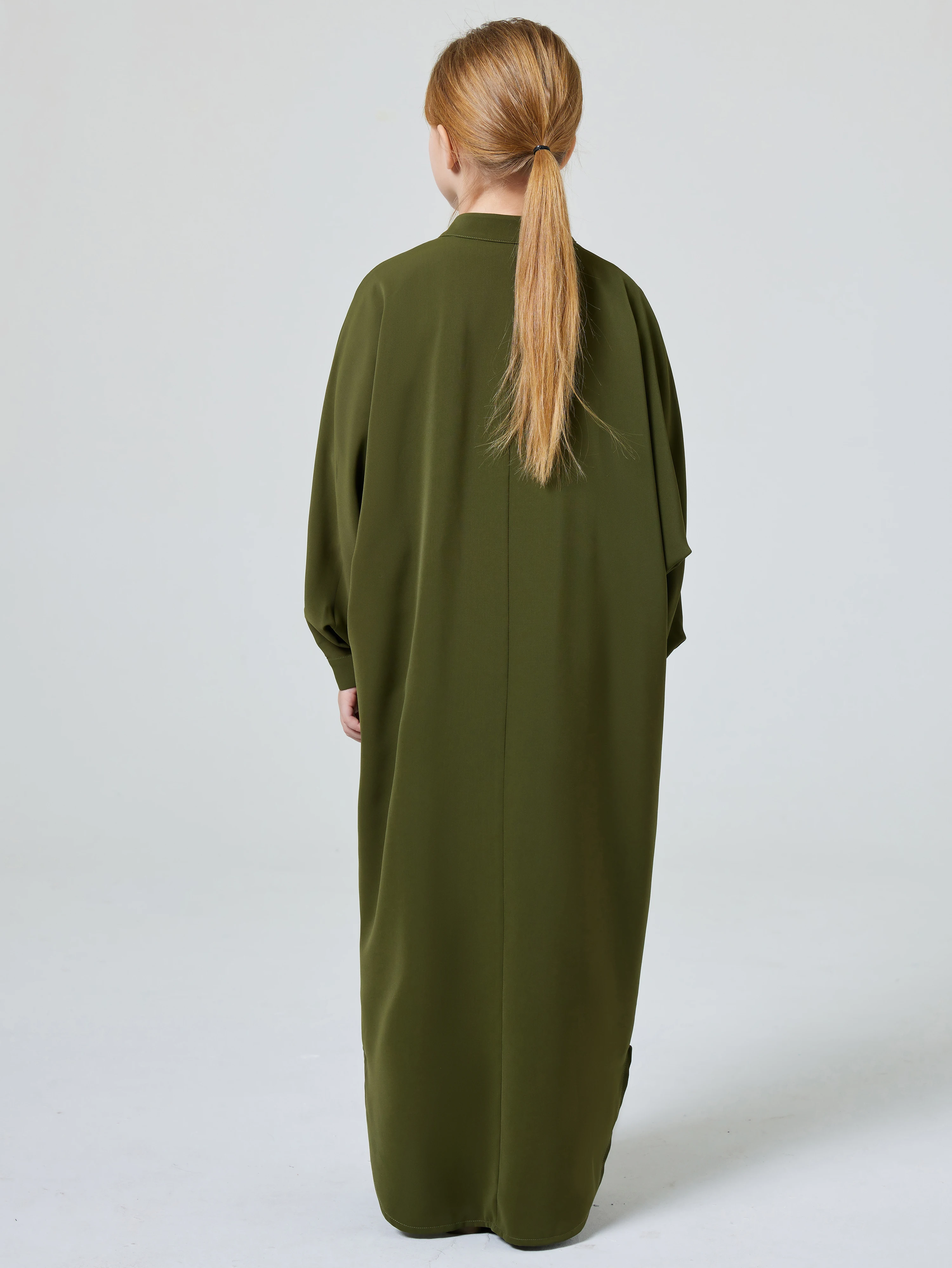 Ramadan kids Abayas Muslism Elegant Girl's Solid Crew Neck Long Sleeve Kaftan Dress For Pray Party,  Abaya Dubai luxury