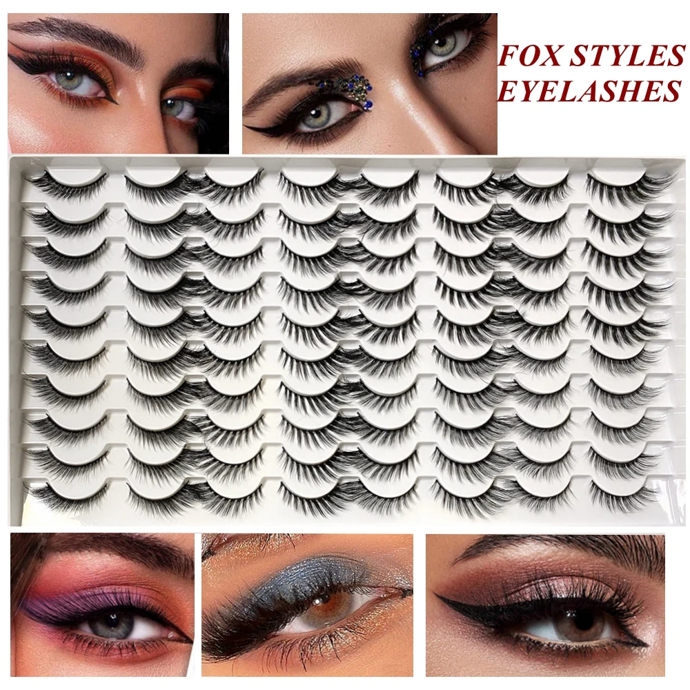 

20/40 Pairs 3D False Mink Lashes Pack Messy Fluffy Long Faux Cils in bulk,FOX CAT Mix Dramatic Natrual Fake Mink Eyelashes