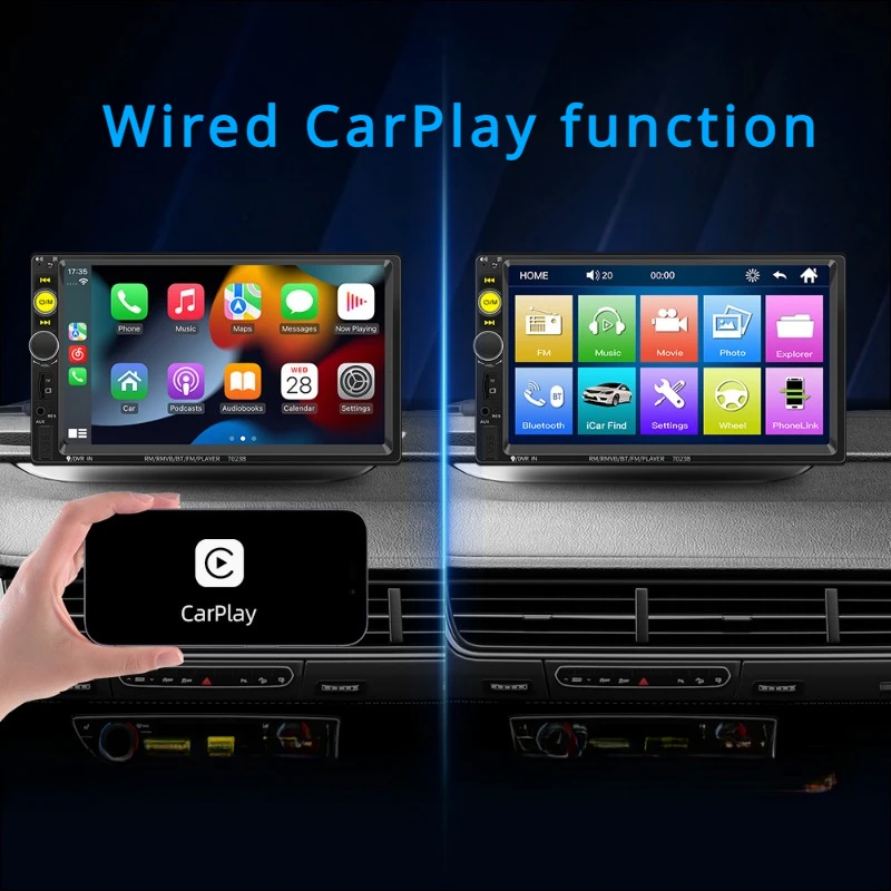2 Din 7 Inch Car Radio Carplay Automatic Multimedia FM BT MP5 Player HD Touch Screen Rear Camera Mirror Link Positioning