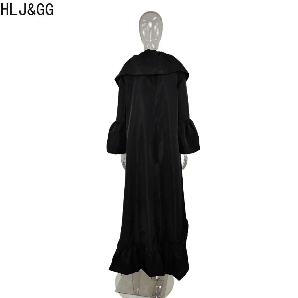 HLJ&GG Fashion Streetwear Women Long Sleeve Ruffle Design Outerwear Casual Female Solid Color Loose Windbreak Coats Female Tops