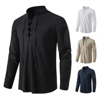 King Billion-T-shirt à manches longues en coton et lin pour hommes, chemises décontractées, chemise vintage, printemps, automne, taille américaine, col en chaîne de proximité 5