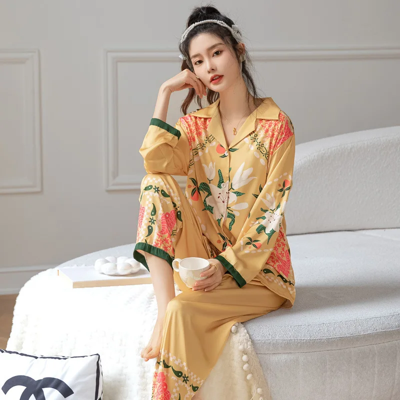 2023 Silk Pajamas Women's Thin Set Silk Homewear silk pajamas for women  женское бельё