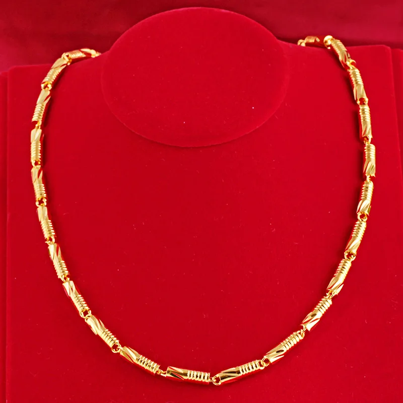 Classical 18k Yellow Gold Plated Necklace For Men Solid Bead Shape