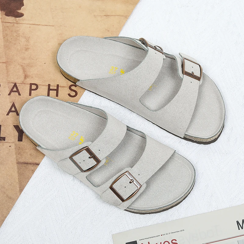 Comfort Beach Vacation Men's Cork Slippers Summer Casual Double Buckle Home Non-slip Slides Slip on Flip Flop Unisex Style Shoes