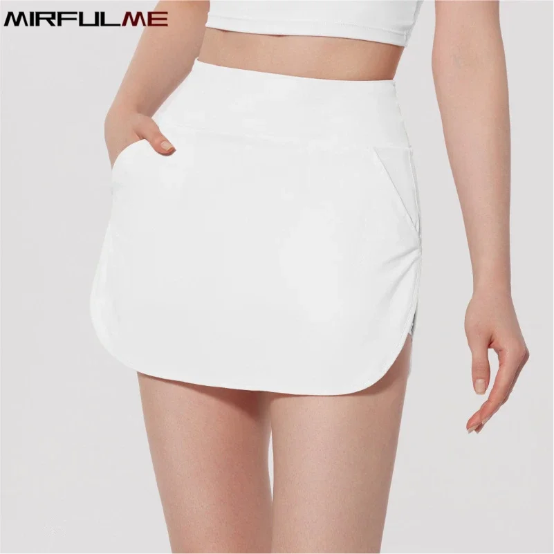 Women Tennis Skirts Fake Two-Piece Yoga Sports Skorts Unti-UV Badminton Shorts Running Short Skirt Gym Golf Skort With Pocket