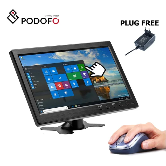 ЖК-монитор Podofo 10,1 дюйма, HD, ПК, мини-Телевизор, Компьютерный дисплей, 2-канальный видеовход, портативный монитор безопасности с динамиком, HDMI, VGA 1