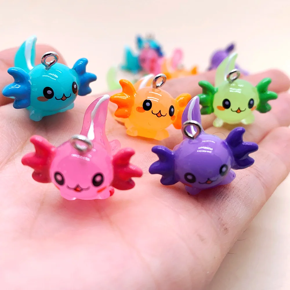 Axolotl Peixe Resina Encantos, Pingente Animal Marinho Kawaii para Brinco Chaveiro, Fazer Jóias DIY, Atacado Em Massa, 100Pcs