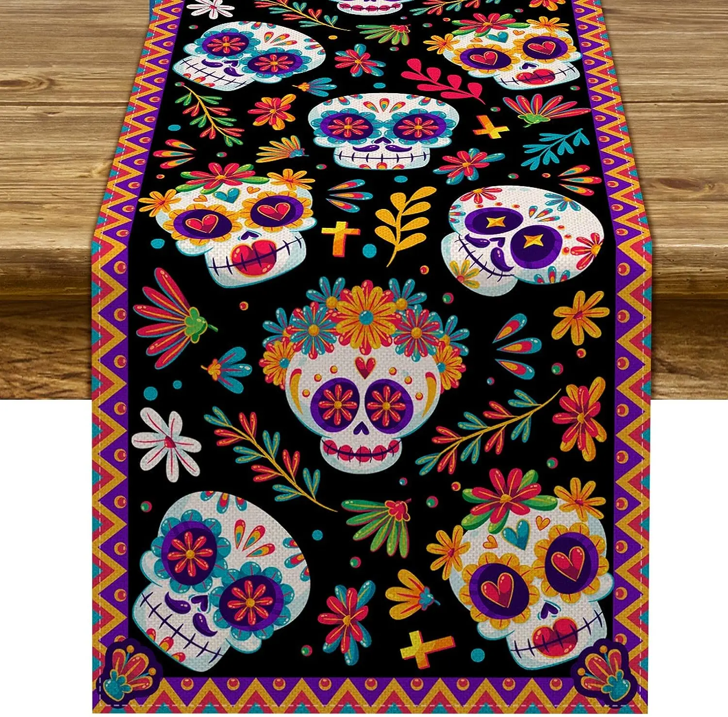 

Day of The Dead Linen Table Runner Sugar Skull Dia De Los Muertos Table Runners Mexican Festival Holiday Kitchen Dinning Decor