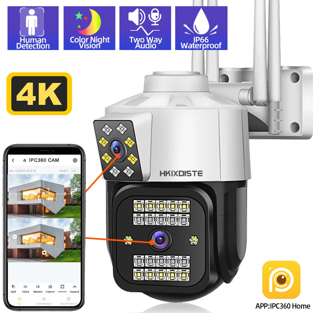 

4K 8MP HD Wifi PTZ IP Camera Outdoor Dual Lens Dual Screen Wireless CCTV Security Surveillance Camera Color Night Vision IP Cam