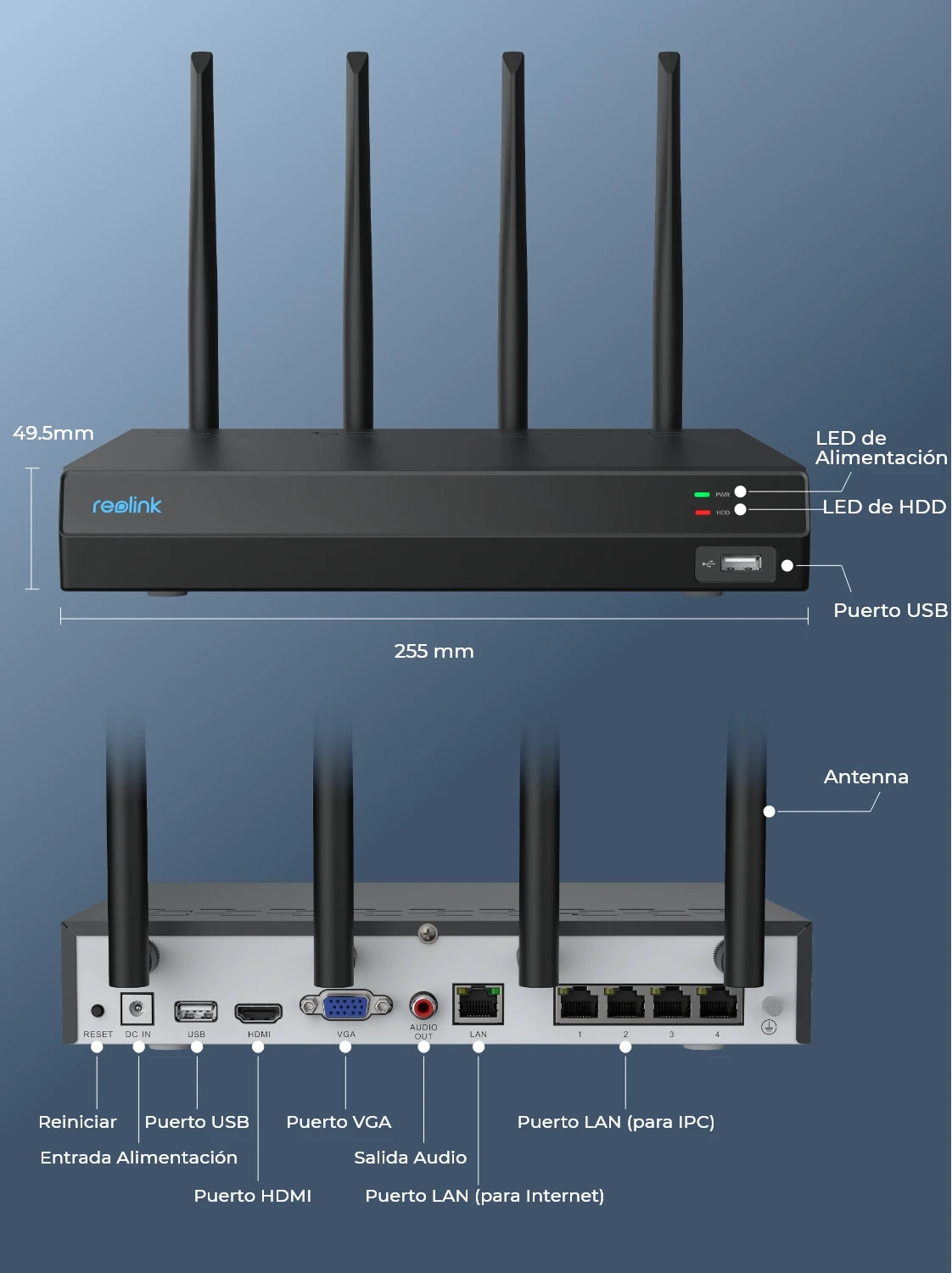 Reolink grabadora NVR WiFi de 12 canales con Wi-Fi 6 para cámara de Monitor interior de 4MP cámara PT de 8MP para exteriores para sistema de seguridad del hogar RLN12W