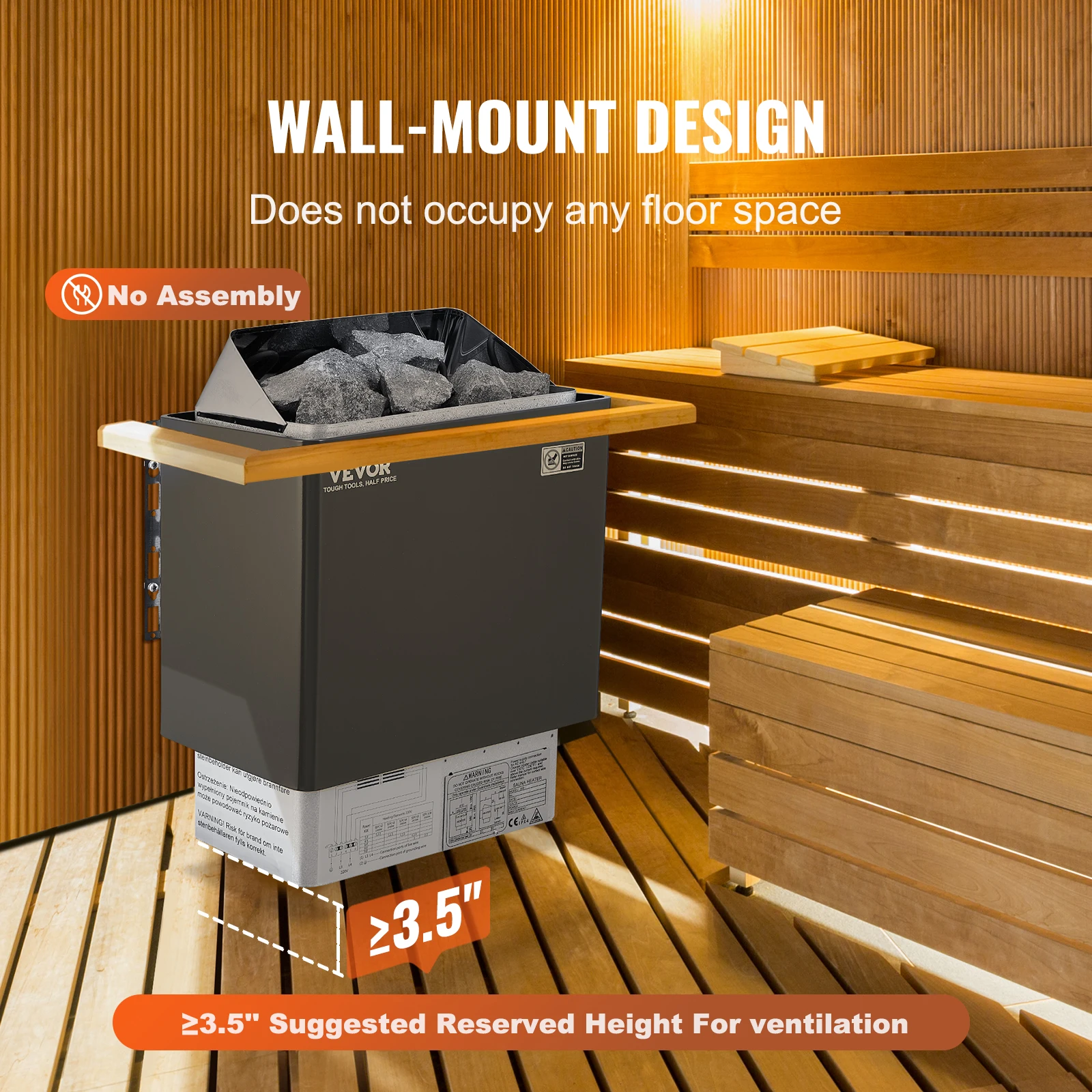 VEVOR Sauna Heater 3/4.5/6/9KW 220V Electric Sauna Stove Steam Bath Sauna Heater for Max. 317-459 Cubic Feet Home Hotel Spa 6