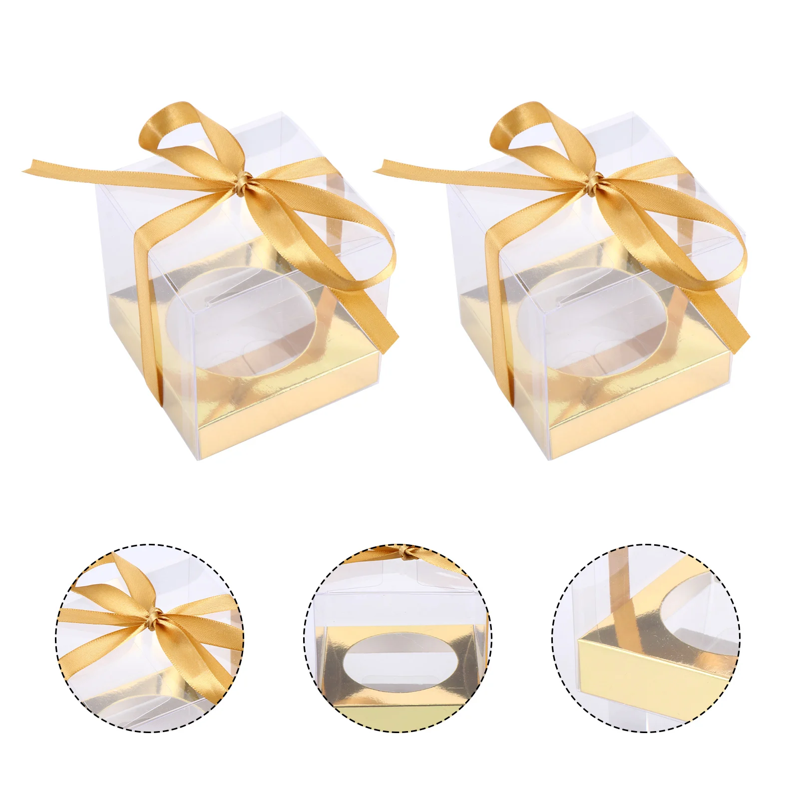 12Pcs Gold Cake Box Transparent Food Container Bakery Boxes Cake Packaging Boxes For Home Use Pvc Crisper Storage Containers