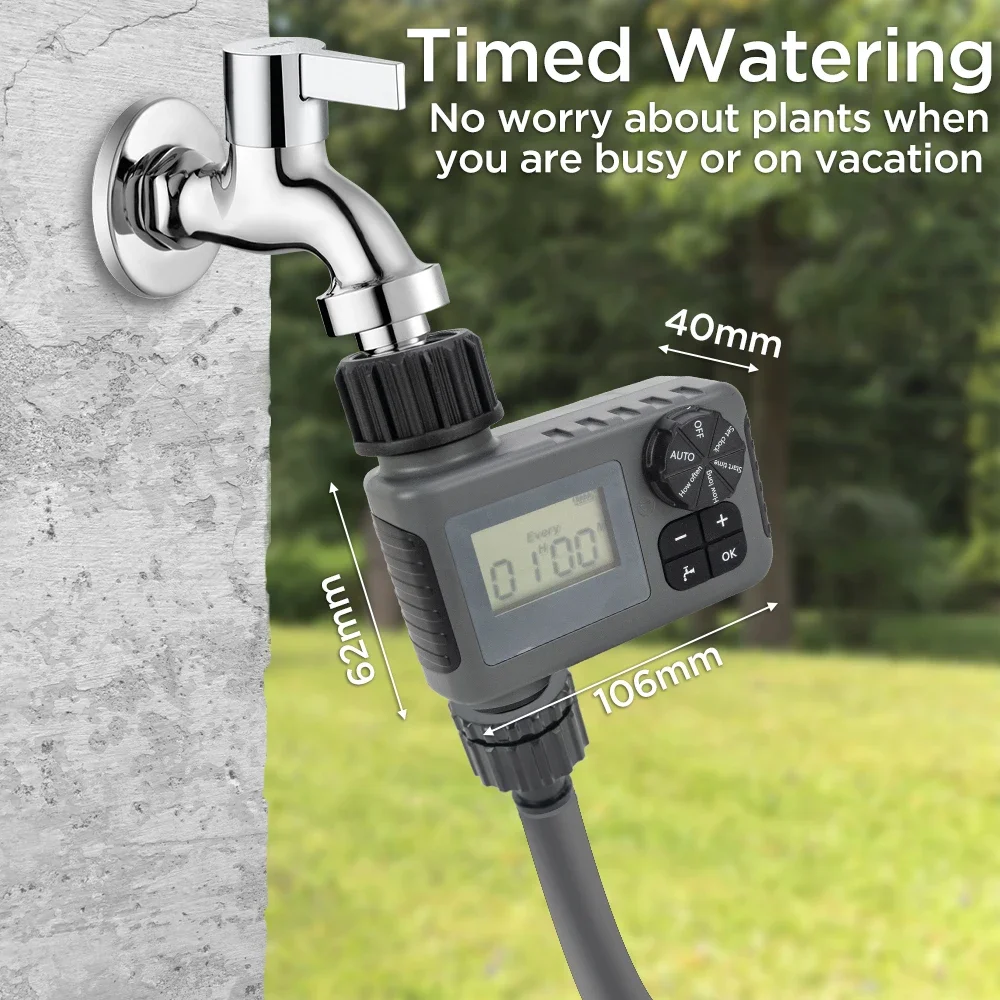 Smart Outdoor Automatic Watering System Adjustable Timer LCD Display IP55 Rated for Garden Lawn & Greenhouse Precise Irrigation