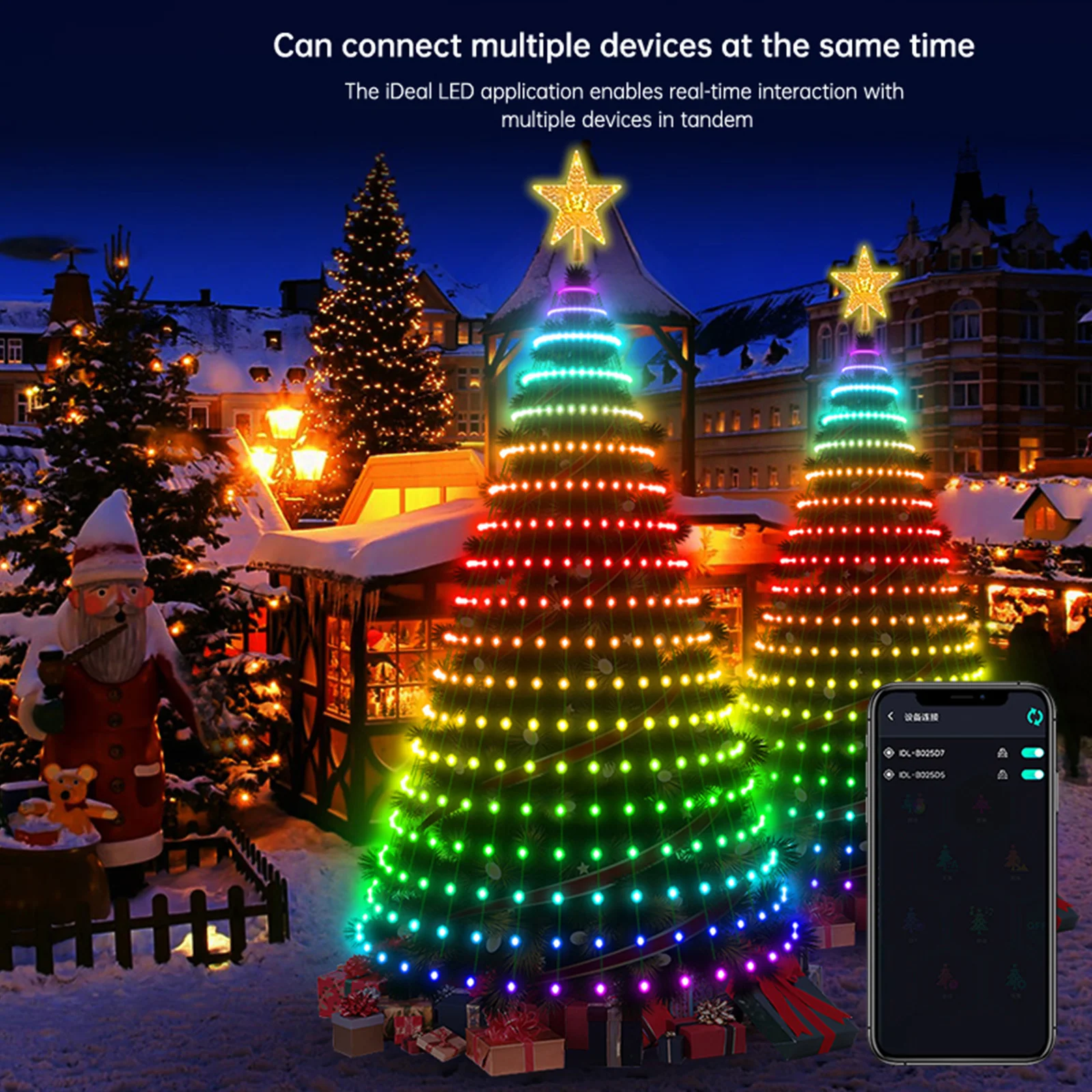

Топперы для рождественской елки, светящаяся RGB лампа-гирлянда с Bluetooth-управлением, строка со звездами, водопад, приложение «сделай сам», картина, Рождественский праздничный Декор