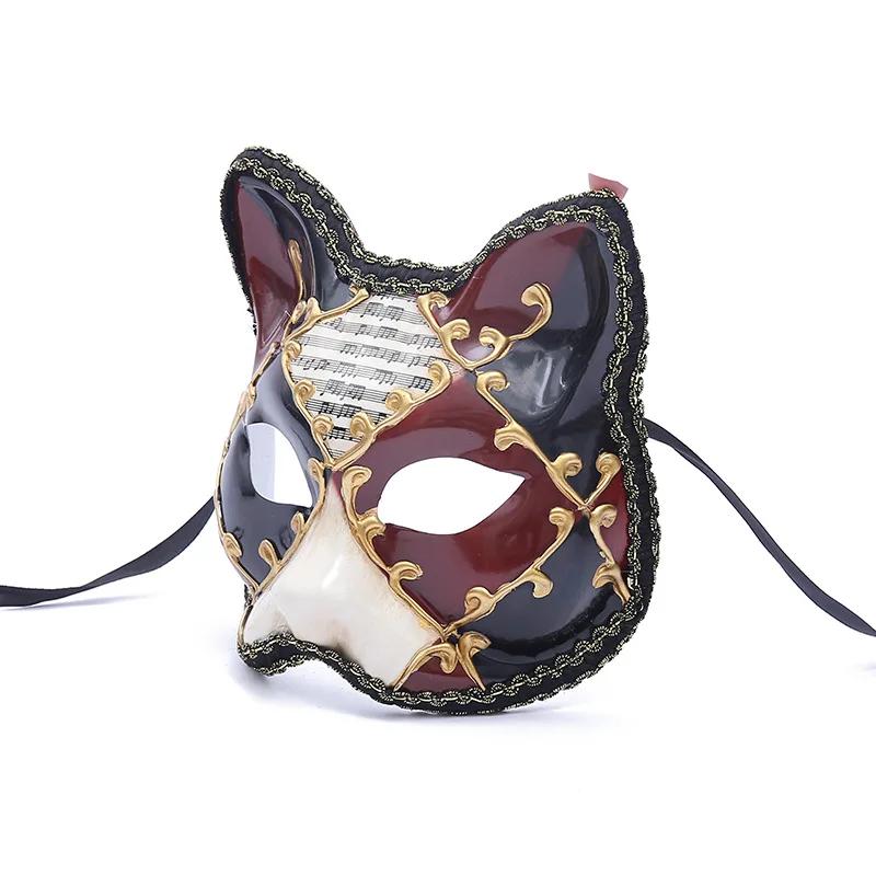 Retro Cute Music Cat Ear Style Italy Venetian Theater Half Face Funny Halloween Mask Masquerade Evening Prom Party Costume Prop