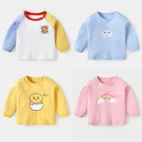 Babys Boys Long Sleeve Tees Autumn Young Children Girls Solid Cotton Undershirt Bear Print Newborn Infant Girls Spliced T-shirts 1