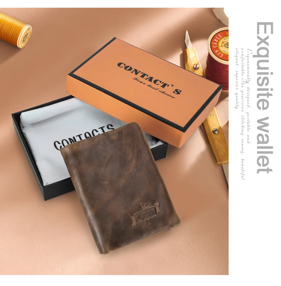 CONTACT'S männer brieftaschen aus echtem leder vintage kurze brieftasche mann dünne karte halter luxus marke männlichen kleine geldbörse portefeuille – Detail 5