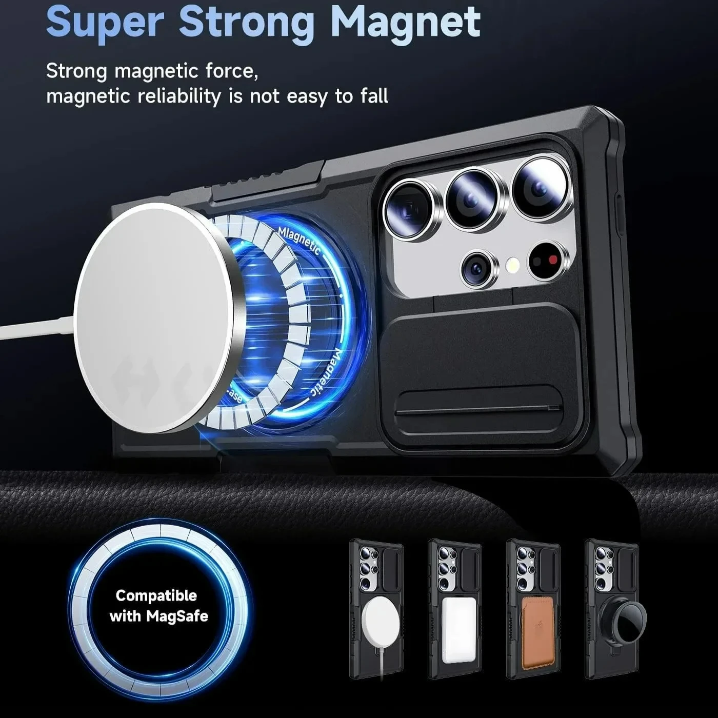 Magnetic Slide Camera Case with Heavy Duty Shock Absorption and Kickstand Cover