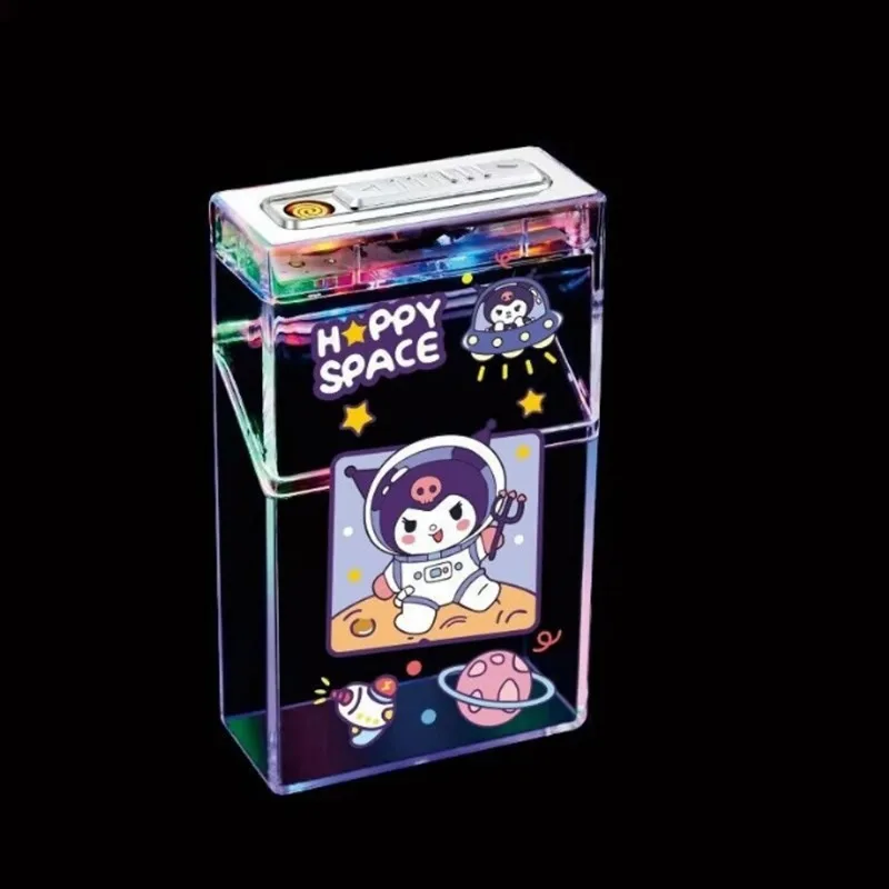 

Новый прозрачный стандартный сигаретный прикуриватель Kuromi, двойное использование, Type-C, перезаряжаемая USB-зажигалка, ветрозащитный, безпламенный, электронный гаджет