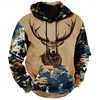New 3D printed men's hooded sweatshirt, hooded sweatshirt, vintage sweater, deer pattern, stylish, dense forest, streetwear 4