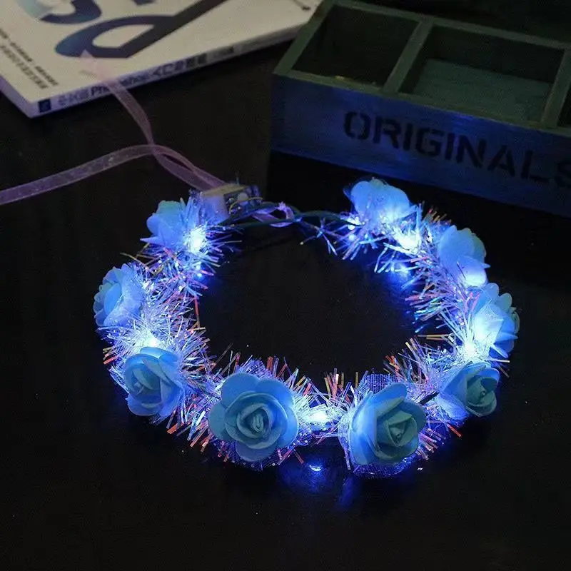 New LED Luminous Gold Wire Headgear Sparkling Glittering Silk Garland Header With Christmas Birthday Decorations