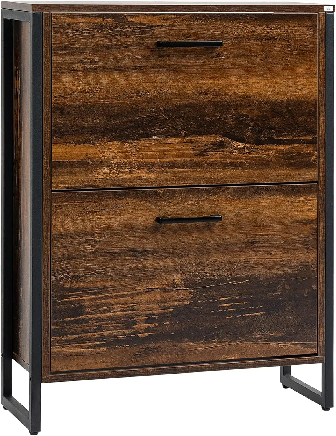 

Industrial Shoe Cabinet with 2 Flip Drawers, Freestanding Shoe Storage Cabinet for 12 Pairs, Narrow Slim Shoe Rack for Entryway