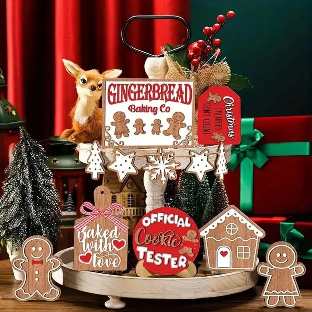 

Party Supplies Gingerbread Christmas Decor 12 Wooden Ornaments for Tiered Trays Smooth Edge Burr-free Desktop Delights Wooden