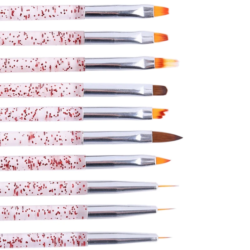 Glitter Nail Art Pen Set, Gel Nail Polish Brush for Blending, Embellishing, Drawing and Painting, Manicure Tools, 10Pcs