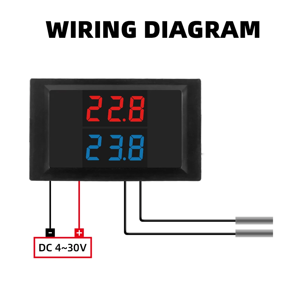 DC 12V 24V LED Dual Display Digital Thermometer Temperature Sensor Tester Dual NTC Waterproof Metal Probe 4V-28V For Car Digital thermometer Temperature sensor
